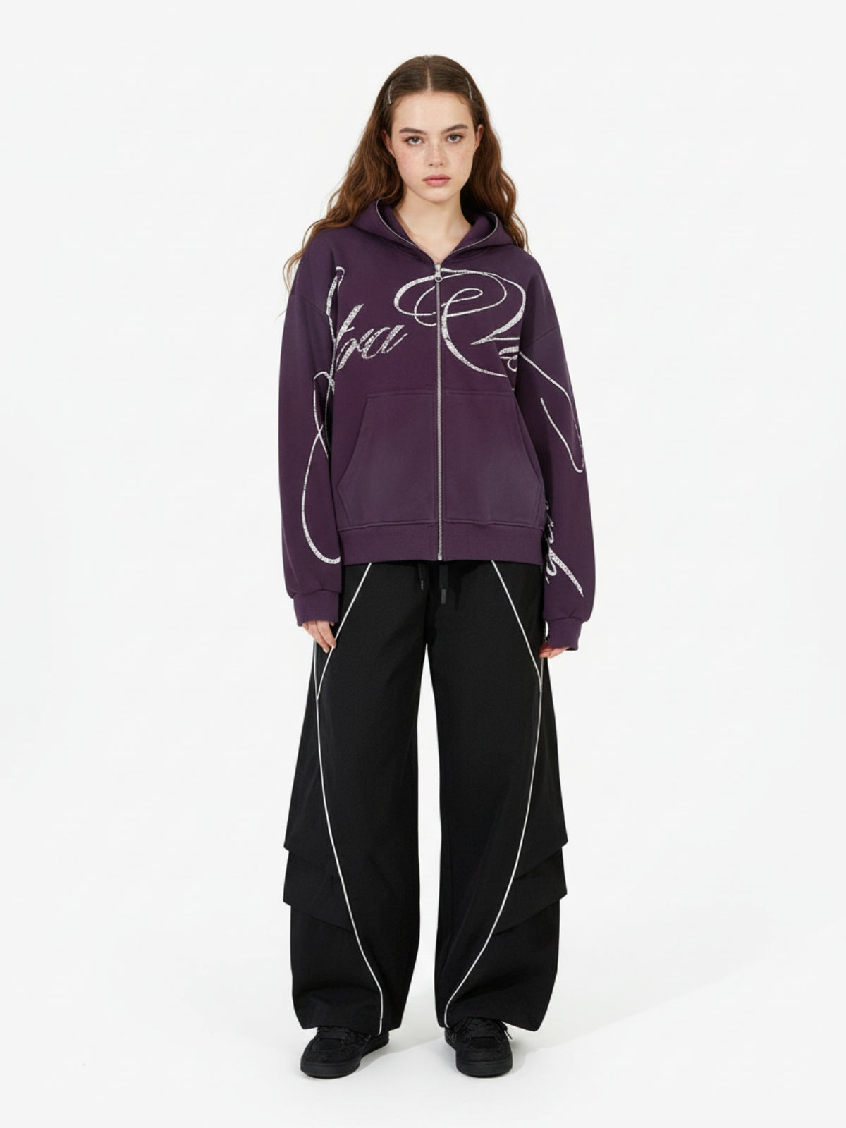 High Street Script Letter Print Zip-up Hoodie Jacket