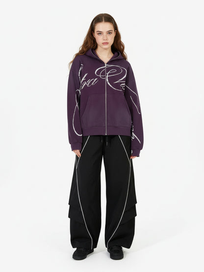 High Street Script Letter Print Zip-up Hoodie Jacket