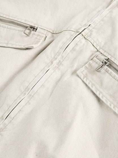 Ruched Sleeve Stand Collar Zip Jacket