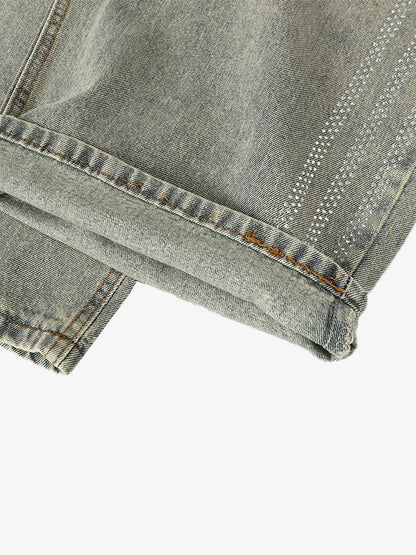 Wide-Leg Denim Trousers with Stylish Embellishments 