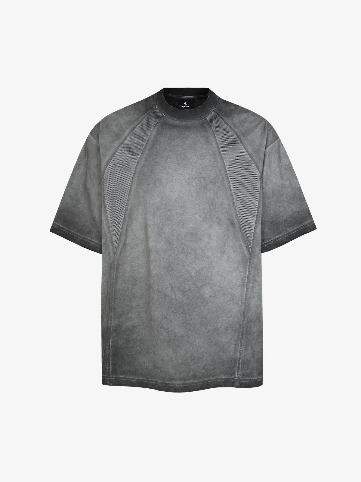 Cotton Blend Oversized Mesh Panel T-Shirt with Crew Neck?
