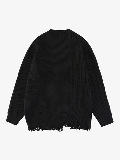 Cable Knit Crochet Hole Sweater 