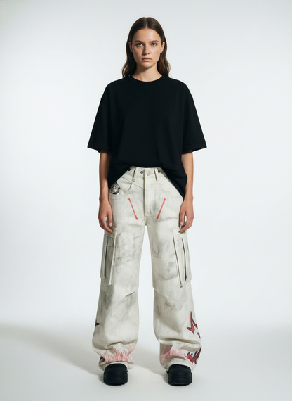 Vintage Dirty-Dyed Washed Wide-Leg Cargo Pants