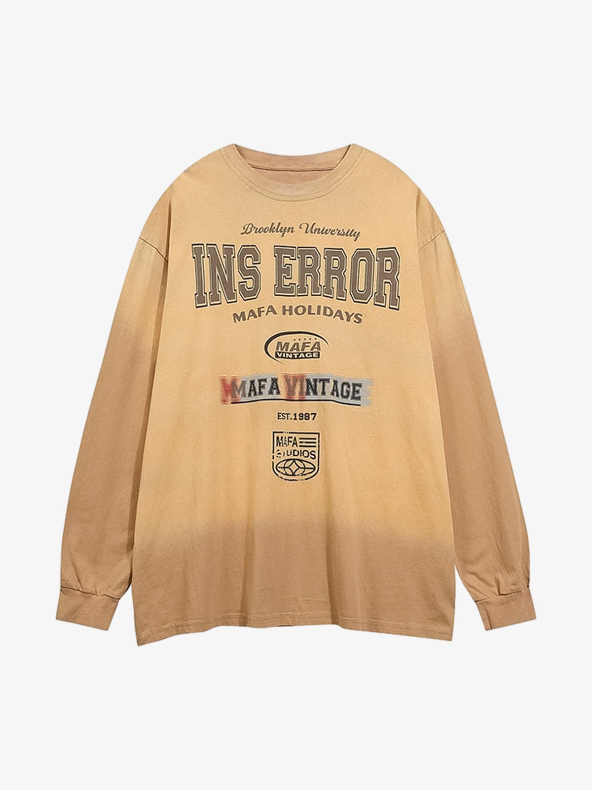 Letter Printed Washed Distressed Gradient Long Sleeve T-Shirt 