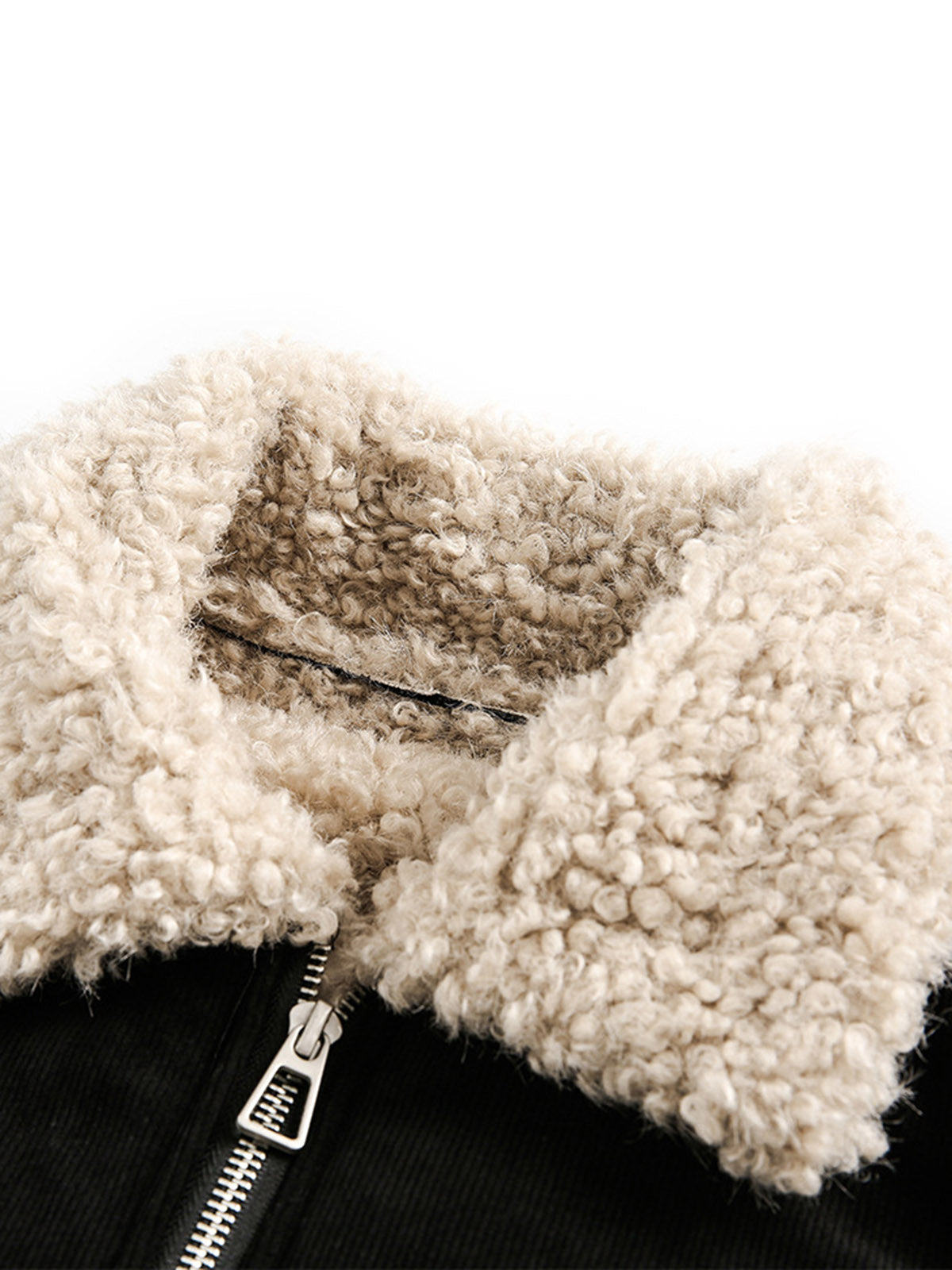 Fur Collar Zip Up Sherpa-Lined Jacket 