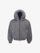 Winter Bomber Jacket with Detachable Faux Fur Hood - Perfect for Cold Weather 