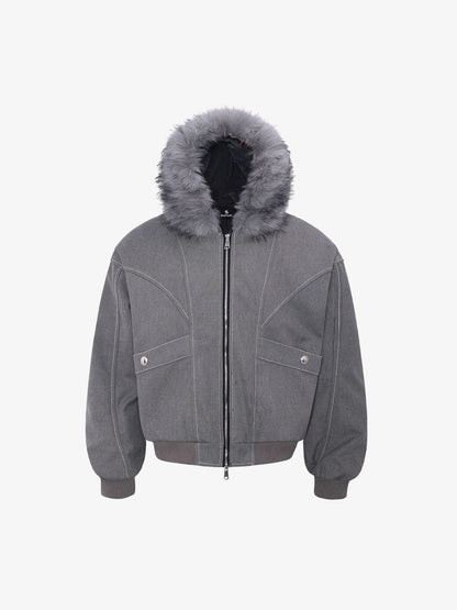 Winter Bomber Jacket with Detachable Faux Fur Hood - Perfect for Cold Weather 