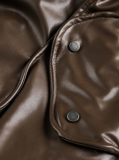Retro Brown Faux Leather Zip-Up Bomber Jacket 