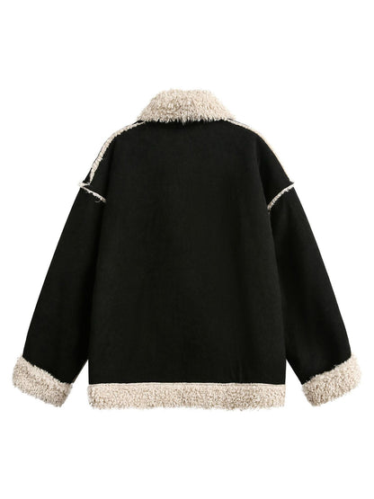 Fur Collar Zip Up Sherpa-Lined Jacket 