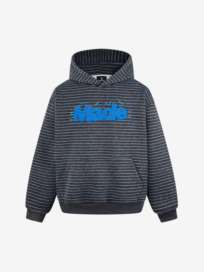 Cotton Blend Striped Hoodie with Embroidered "Made" Design for Men and Women 