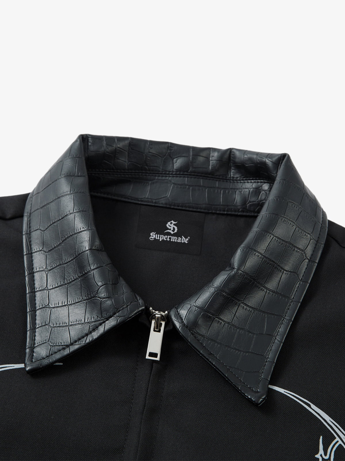 Stylish Black Jacket with Intricate White Embroidery Design 