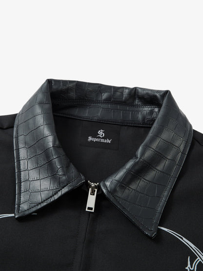 Stylish Black Jacket with Intricate White Embroidery Design 