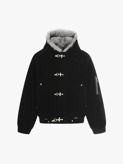 Fur Collar Suede Toggle Closure Padded Bomber Jacket