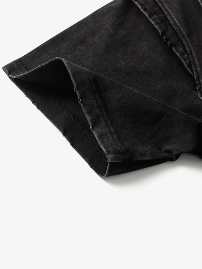 Cotton Blend Oversized T-Shirt with Distressed Denim Panels and Minimalist Logo Design?