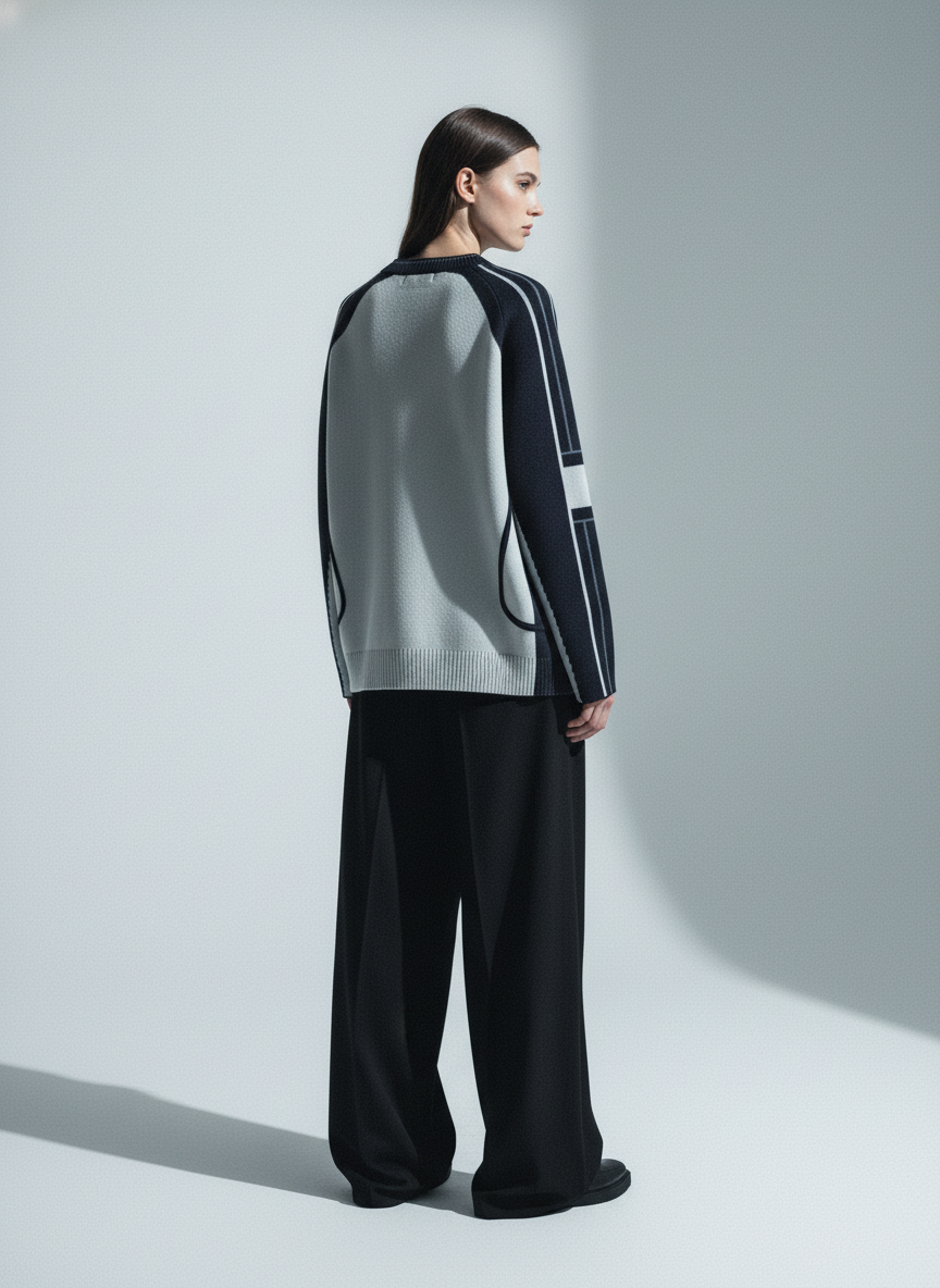 High Street Geometric Deconstruction Splicing Cardigan Sweater