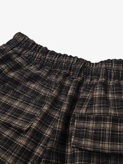 Plaid Cotton Cargo Shorts for Men - Oversized Fit with Multiple Pockets and Elastic Waistband?