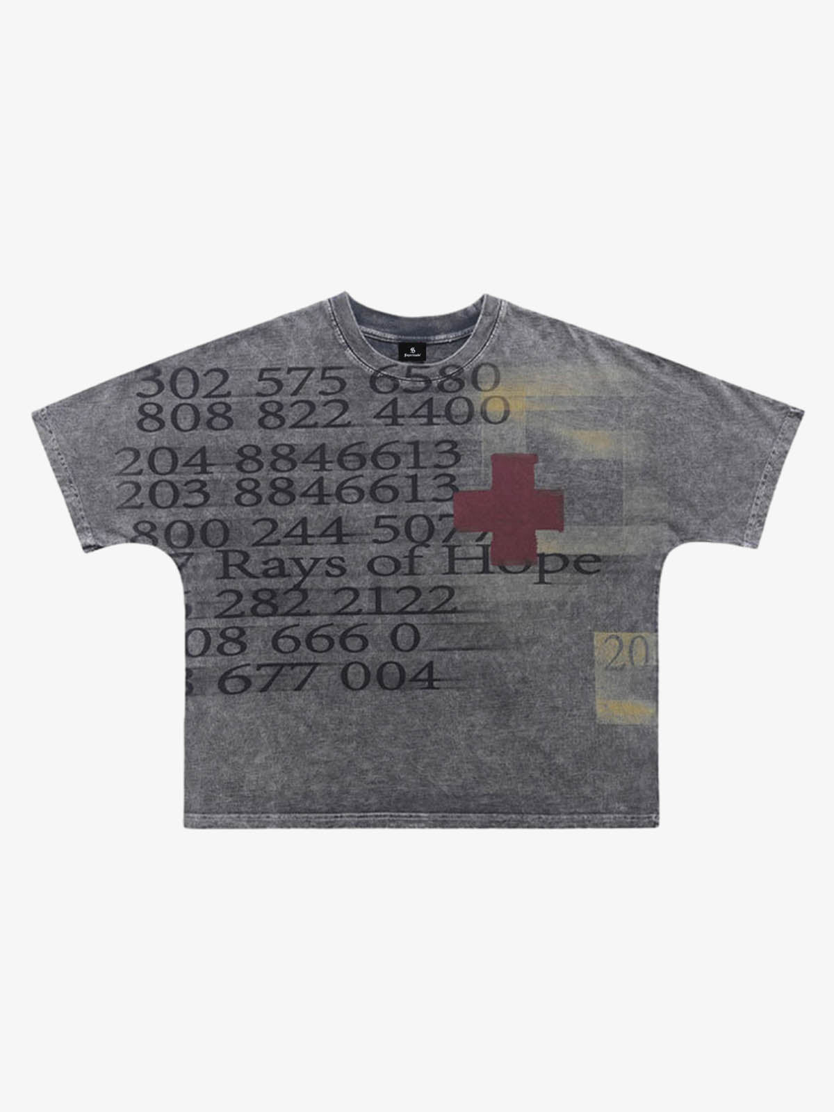 300G Jade Pattern Dyeing Cotton T-Shirt Oversized Streetwear Graphic Tee with Number Print and Red Cross Design?