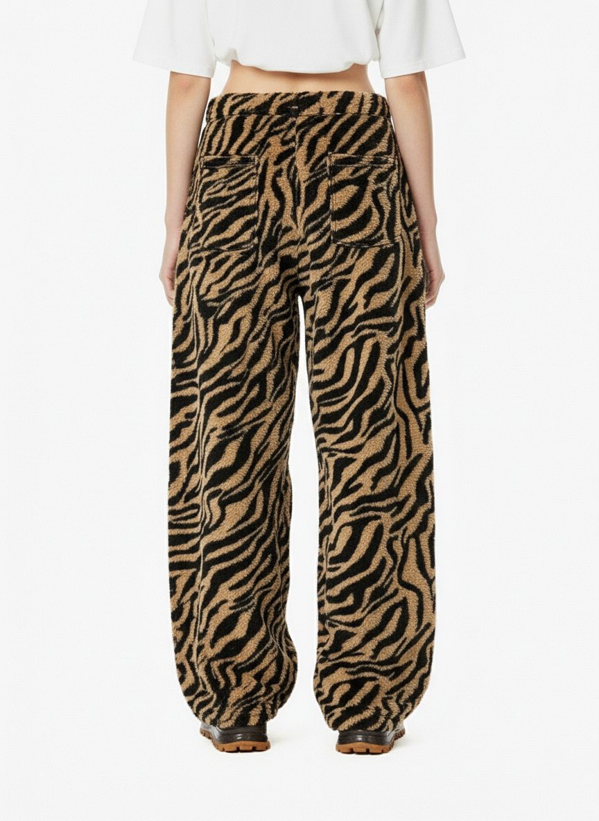 Retro Zebra Print Wide-Leg Lounge Barrel Pants