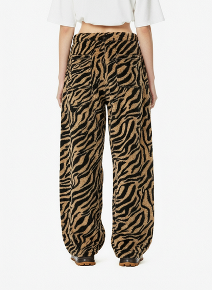 Retro Zebra Print Wide-Leg Lounge Barrel Pants