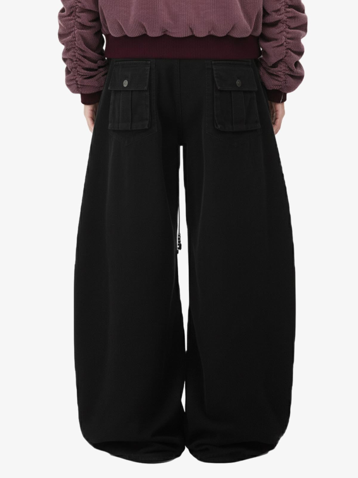 Draped Fabric Accessories Deconstructed Wide Leg Cargo Pants