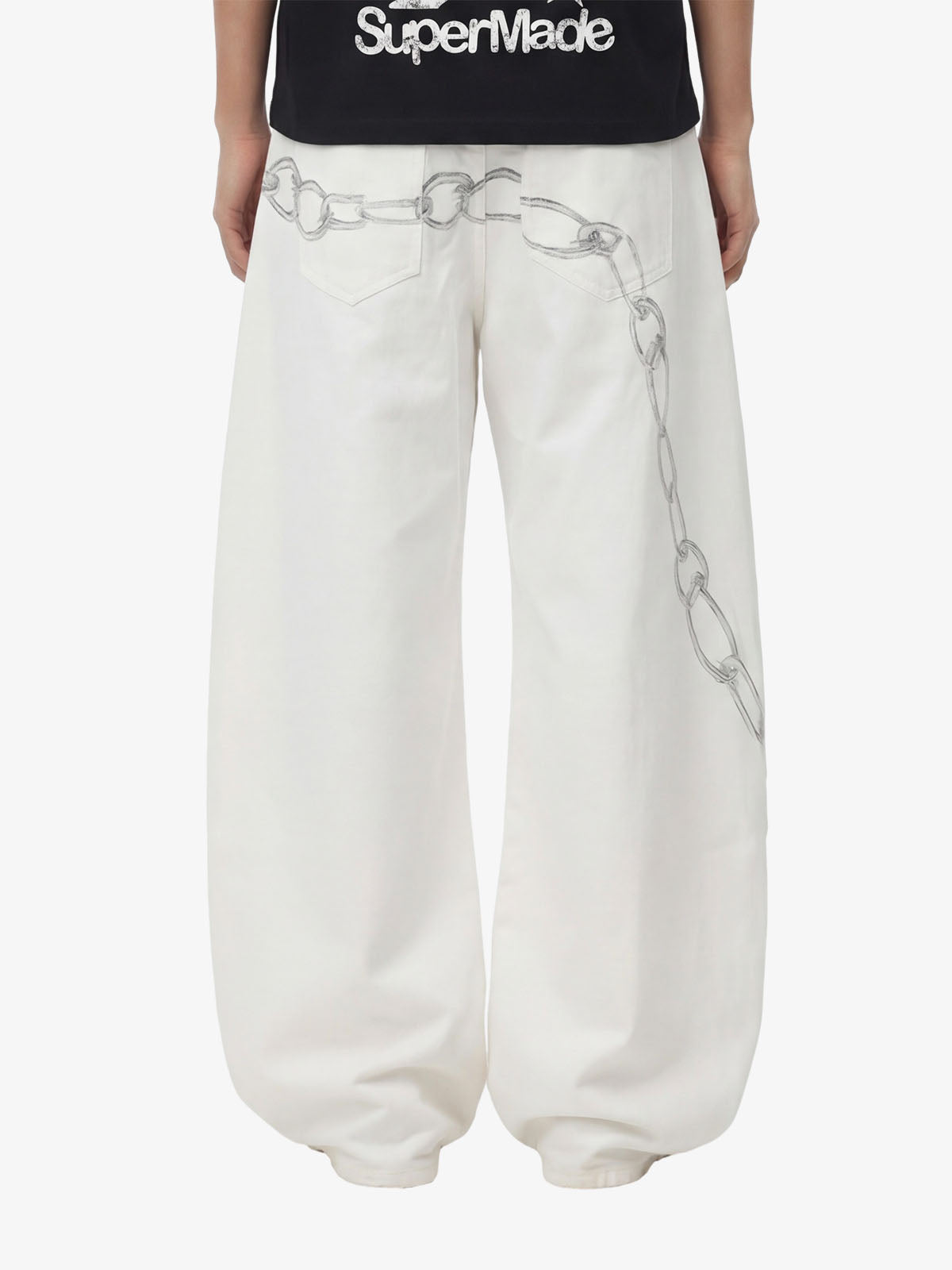 Vintage Distressed Chain Print Oversized Canvas Baggy Pants