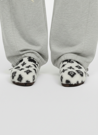 Abstract Spotted Faux Fur Buckle Clogs