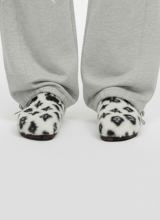 Abstract Spotted Faux Fur Buckle Clogs