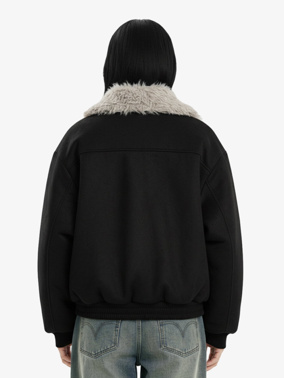 Vintage Faux Fur Trimmed Suede Padded Bomber Jacket