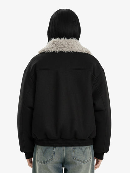 Vintage Faux Fur Trimmed Suede Padded Bomber Jacket