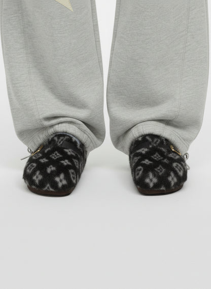 Abstract Spotted Faux Fur Buckle Clogs