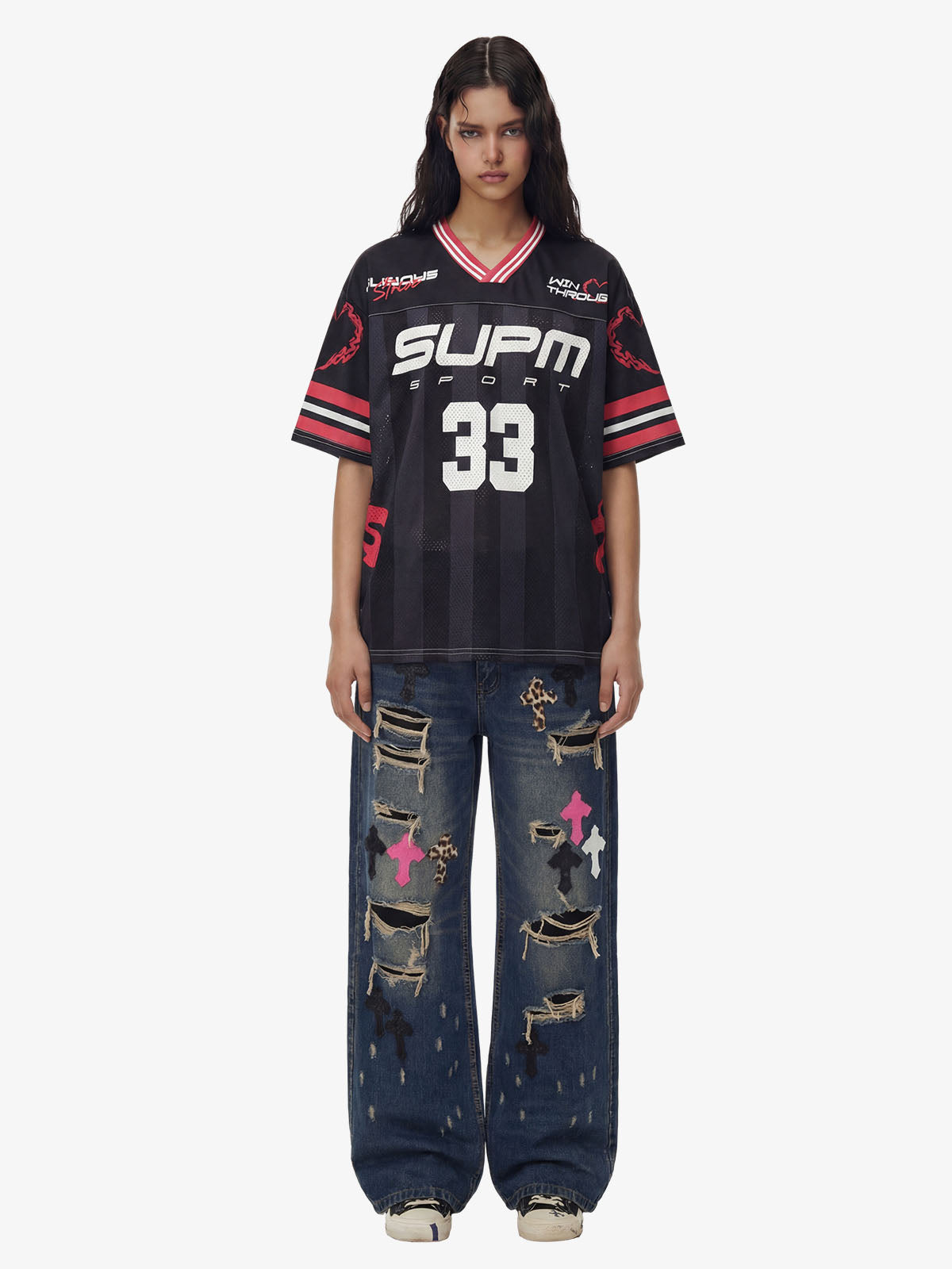SUPM “33” Y2K Graphic Mesh Jersey T-Shirt