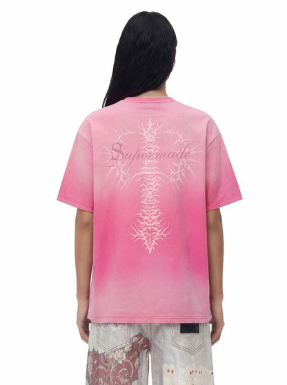 Acid Wash Gothic Cross Spine Graphic Distressed T-Shirt
