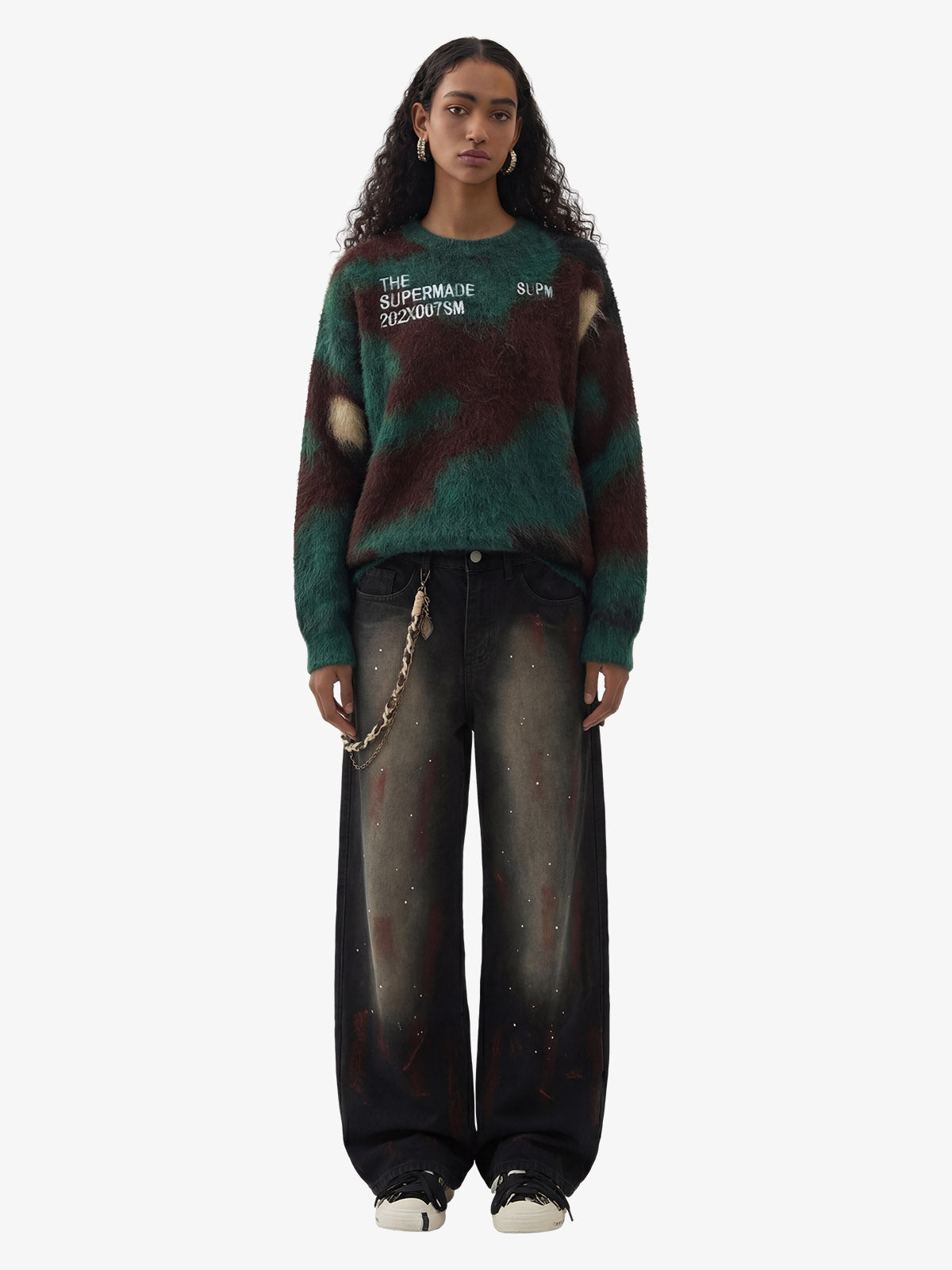 Vintage Inkjet Dirty Dye Washed Scimitar Distressed Jeans