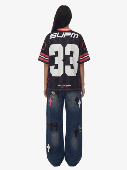 SUPM “33” Y2K Graphic Mesh Jersey T-Shirt