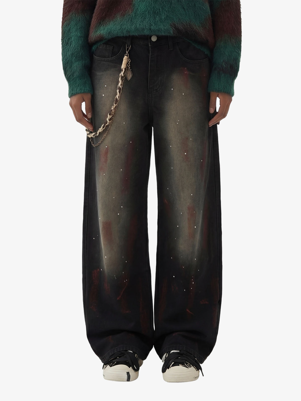 Vintage Inkjet Dirty Dye Washed Scimitar Distressed Jeans