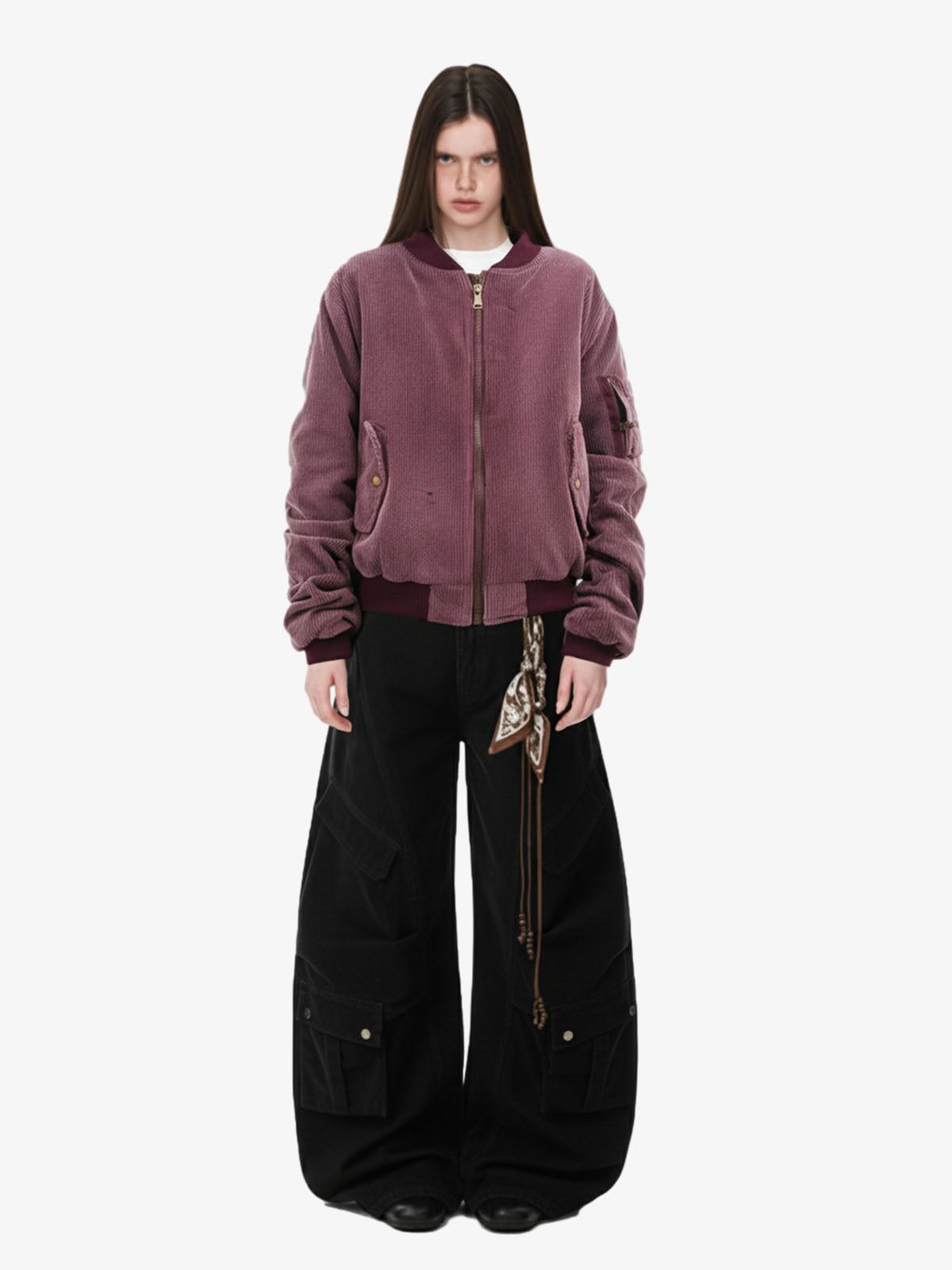 Draped Fabric Accessories Deconstructed Wide Leg Cargo Pants