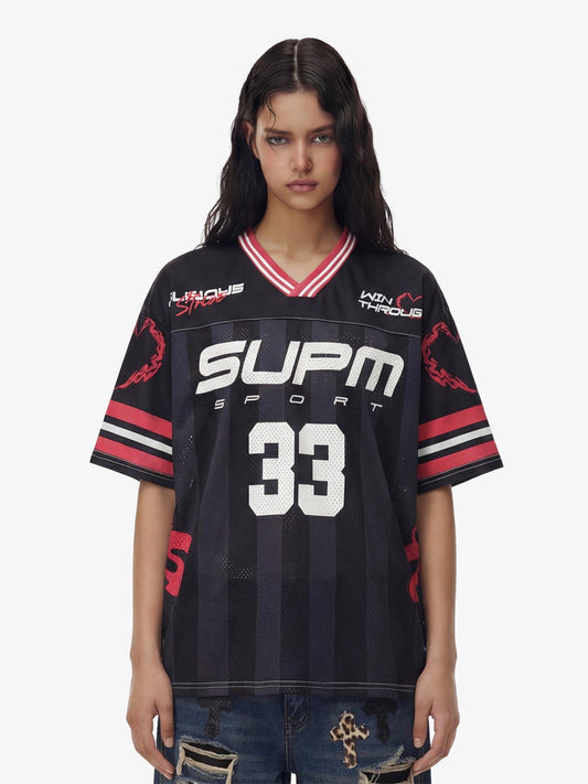 SUPM “33” Y2K Graphic Mesh Jersey T-Shirt