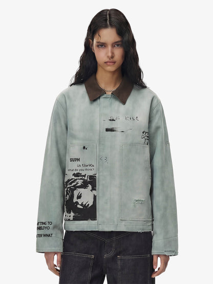 Vintage Washed Distressed Barn Work Jacket