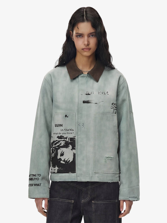 Vintage Washed Distressed Barn Work Jacket