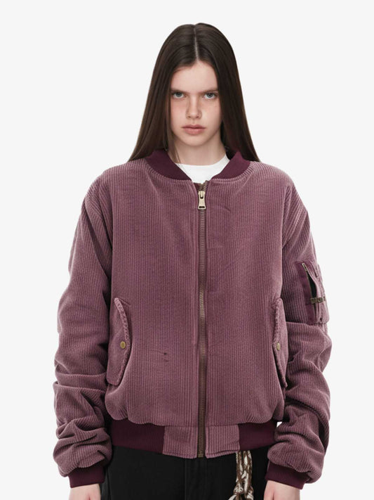 Vintage Washed Corduroy Distressed Bomber Jacket