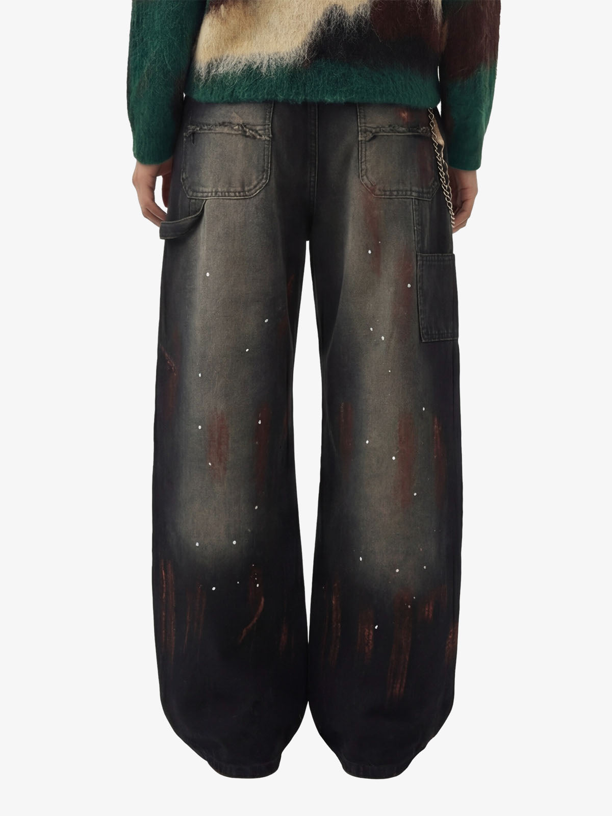 Vintage Inkjet Dirty Dye Washed Scimitar Distressed Jeans