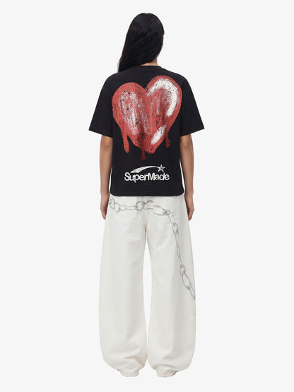 Vintage Distressed Chain Print Oversized Canvas Baggy Pants