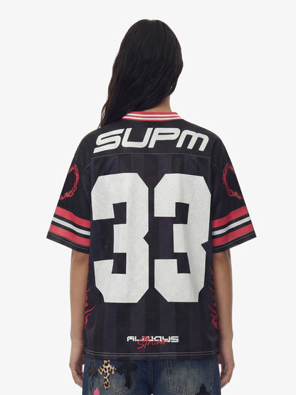 SUPM “33” Y2K Graphic Mesh Jersey T-Shirt