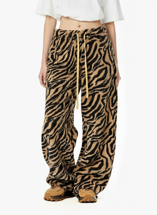 Retro Zebra Print Wide-Leg Lounge Barrel Pants