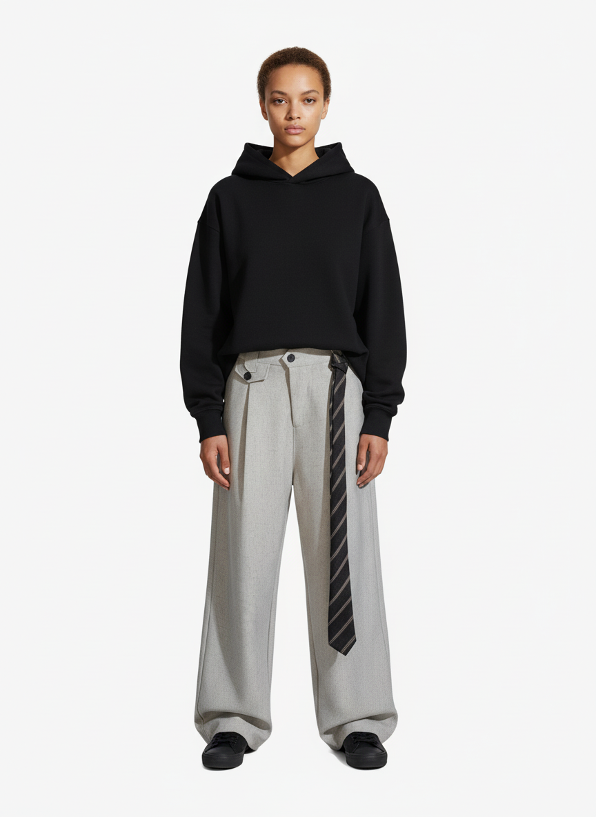 Tie Detail Relaxed Fit Draped Suit Pants