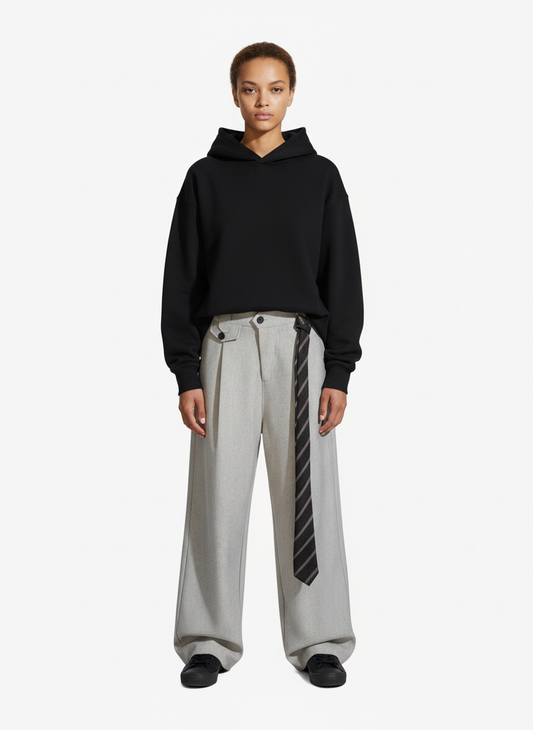 Tie Detail Relaxed Fit Draped Suit Pants