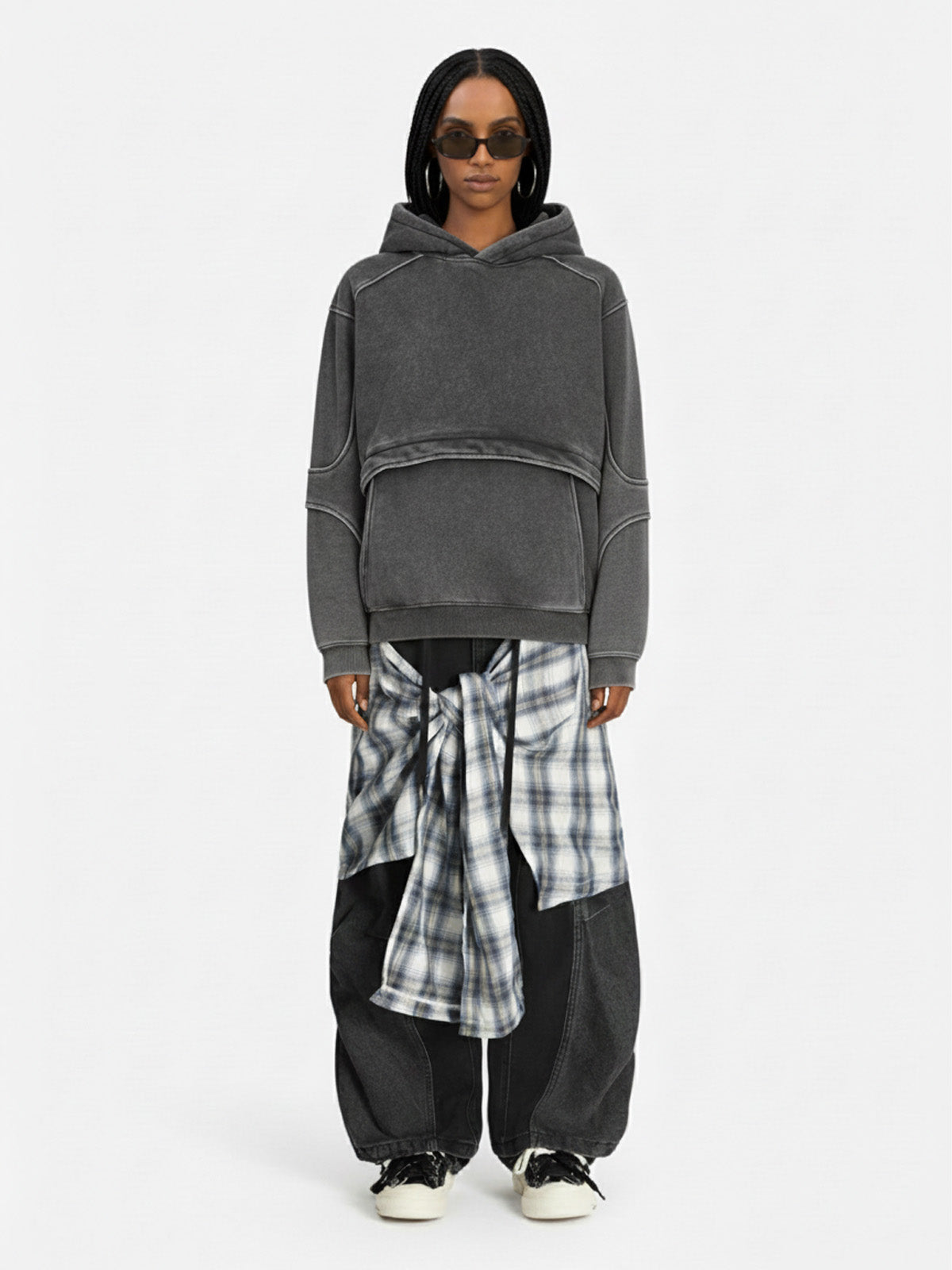 Retro Deconstructed Patchwork Washed Hoodie