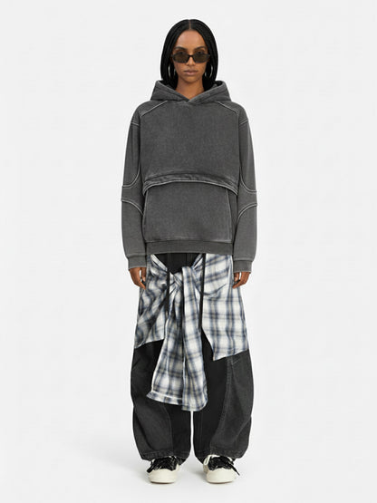 Retro Deconstructed Patchwork Washed Hoodie