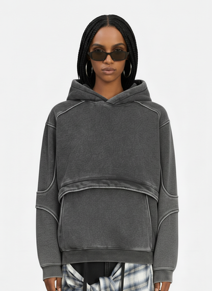 Retro Deconstructed Patchwork Washed Hoodie