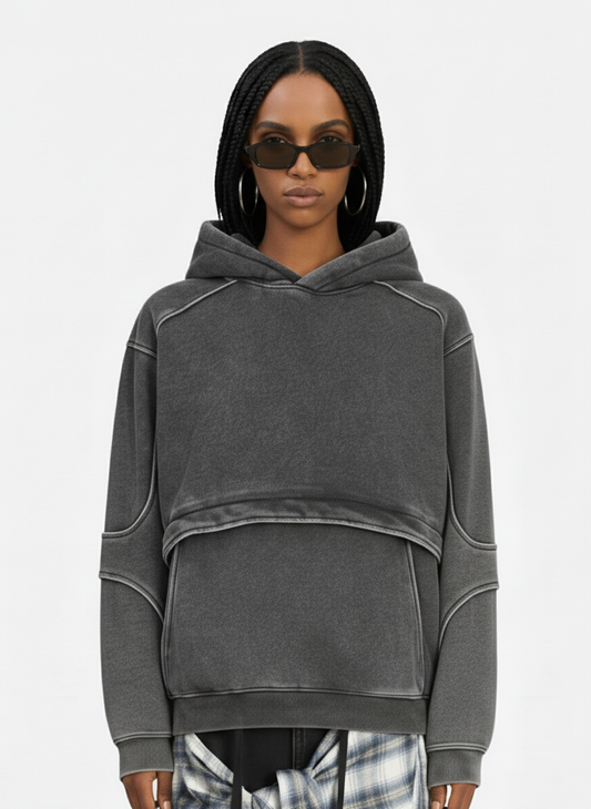 Retro Deconstructed Patchwork Washed Hoodie